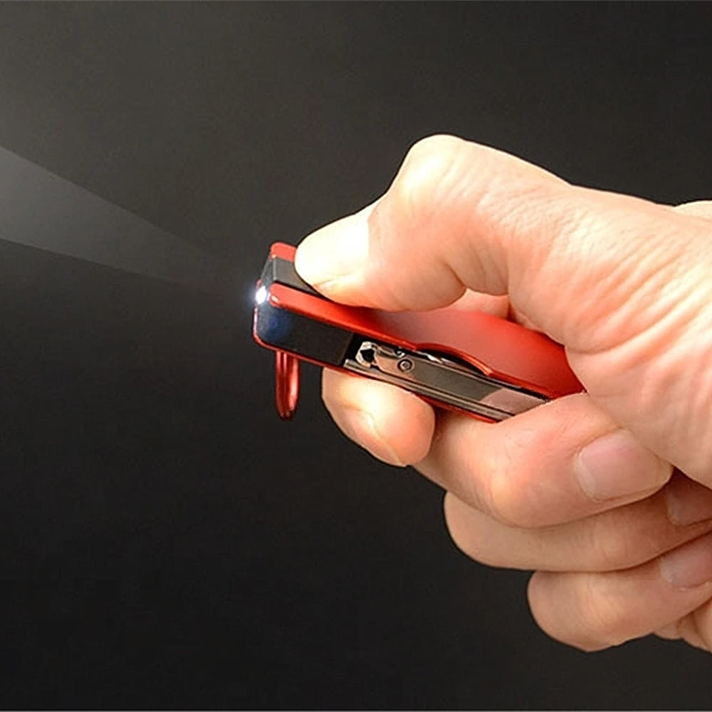 Outdoor Multifunction Mini Keychain Knife LED Light Nail Clipper Earpick Scissors Tweezer