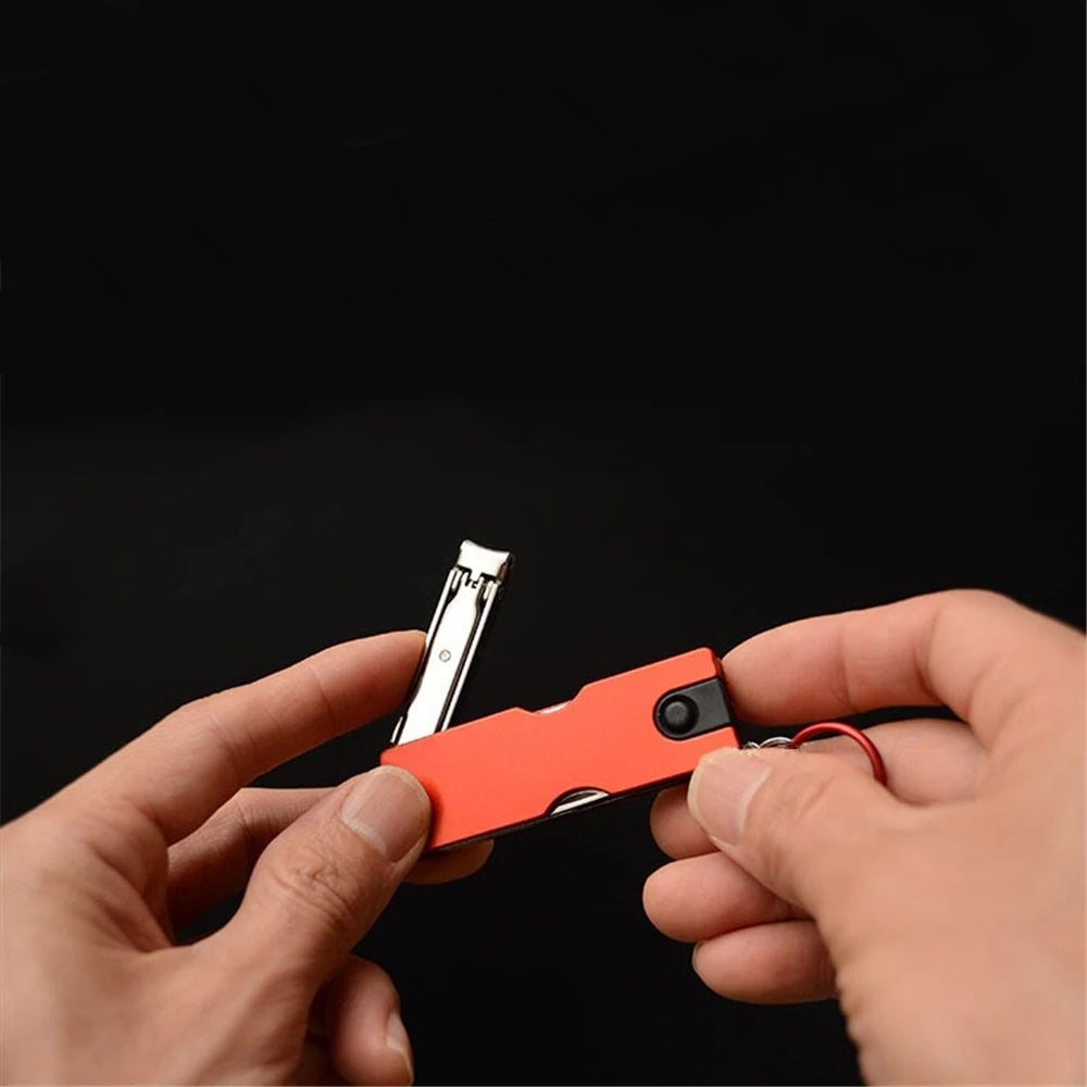 Outdoor Multifunction Mini Keychain Knife LED Light Nail Clipper Earpick Scissors Tweezer