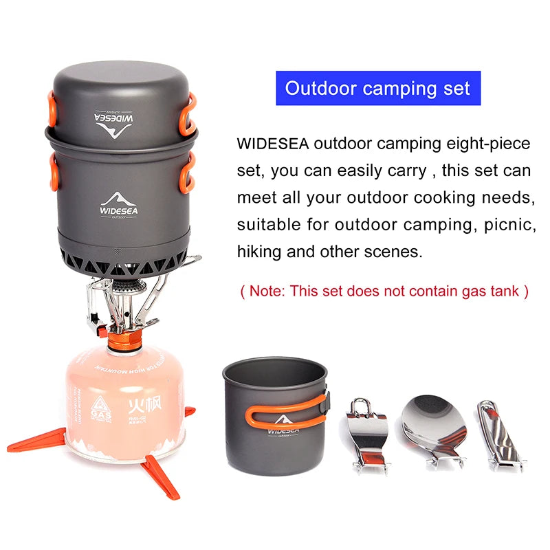 Widesea Portable Camping Cookware Set Aluminum  1.3L Pot 440ML Cup Stove Cutlery Set