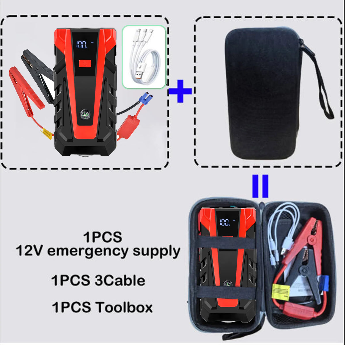 Rscrola Power Bank 3000A Jump Starter Portable Charger Car Booster 12V