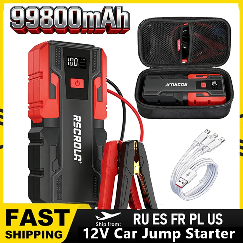 Rscrola Power Bank 3000A Jump Starter Portable Charger Car Booster 12V