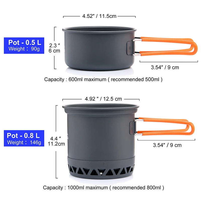 Widesea Portable Camping Cookware Set Aluminum  1.3L Pot 440ML Cup Stove Cutlery Set