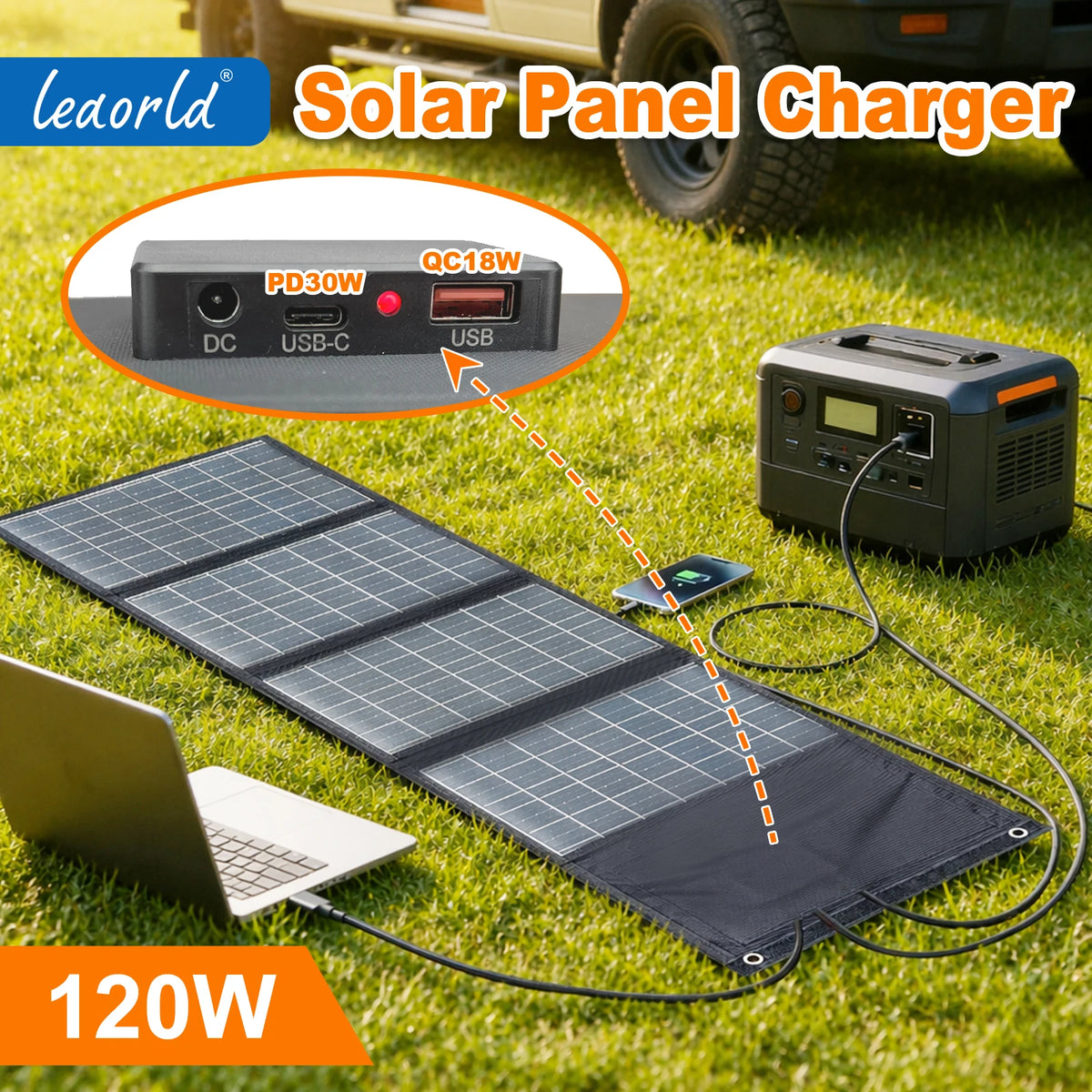 Leaorld 120W Solar Panel 12V Battery Charger