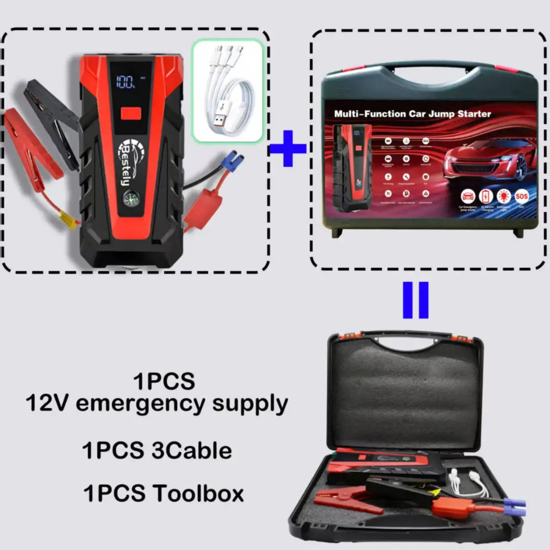 Rscrola Power Bank 3000A Jump Starter Portable Charger Car Booster 12V
